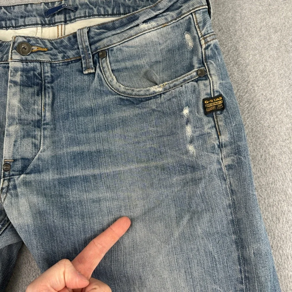 G-Star Raw Jeans Mens Blue GS BAW-01‎ Straight Leg Button Fly Distressed Denim
